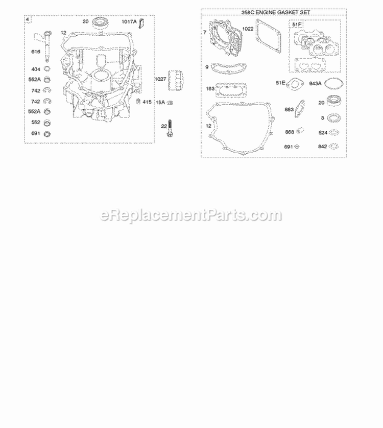 Engine Sump Engine Gasket Set Diagram and Parts List for 49M977-0110-E1  Briggs and Stratton Engine